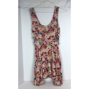 NWT Lucca Couture Lattice Waist Cut Tank Dress Floral Red Peach